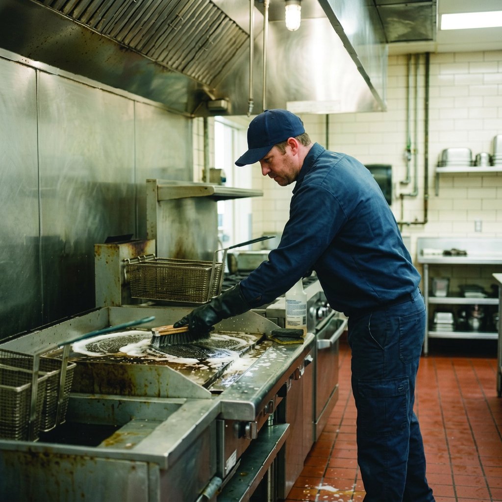Luma technician deep cleaning a commercial fryer